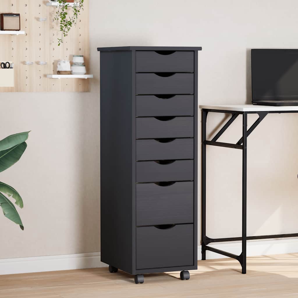 Rollschrank mit Schubladen MOSS Grau Massivholz Kiefer