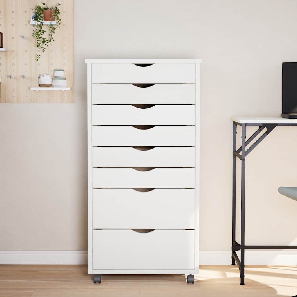 Rollschrank mit Schubladen MOSS Weiß Massivholz Kiefer