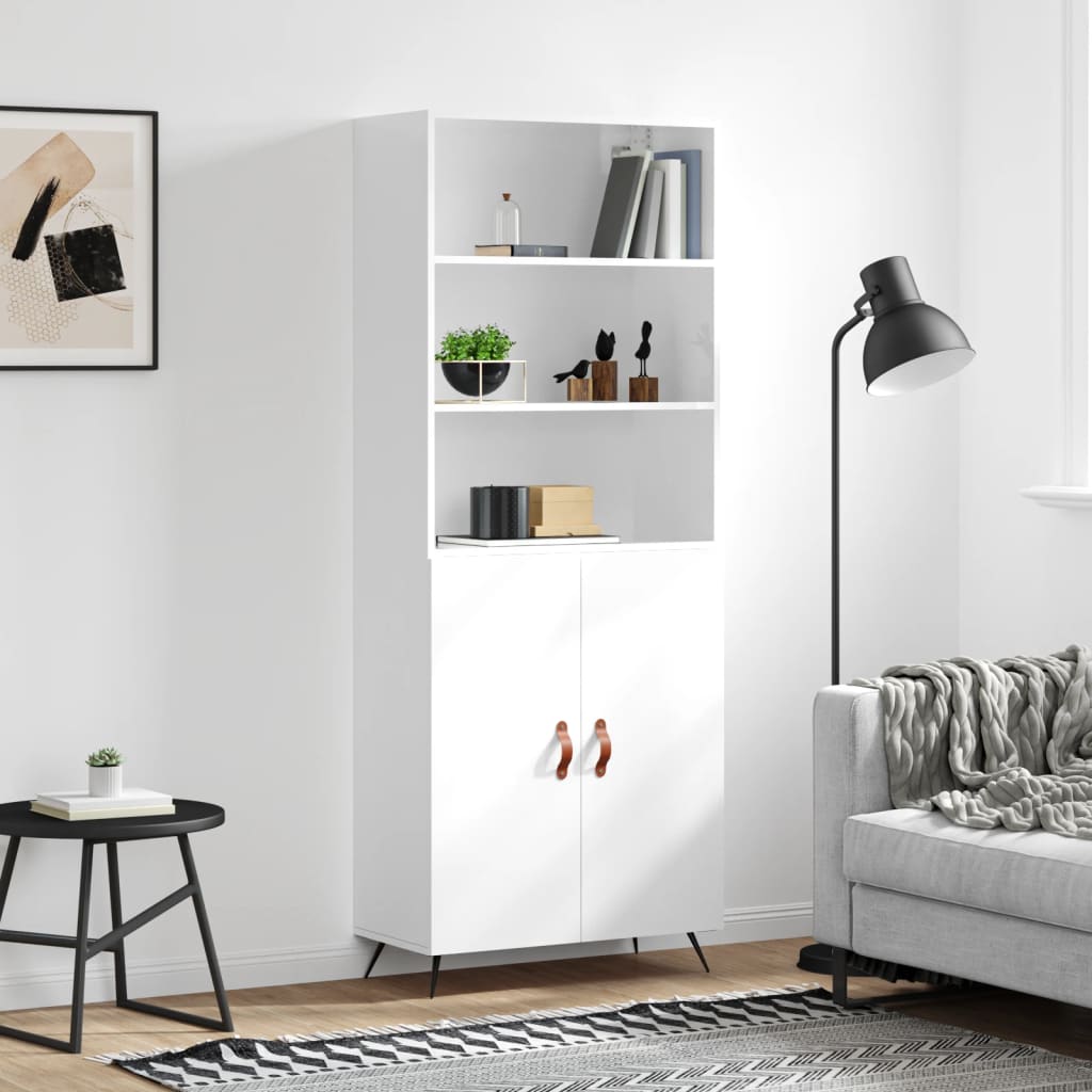 Highboard Hochglanz-Weiß 69,5x34x180 cm Holzwerkstoff