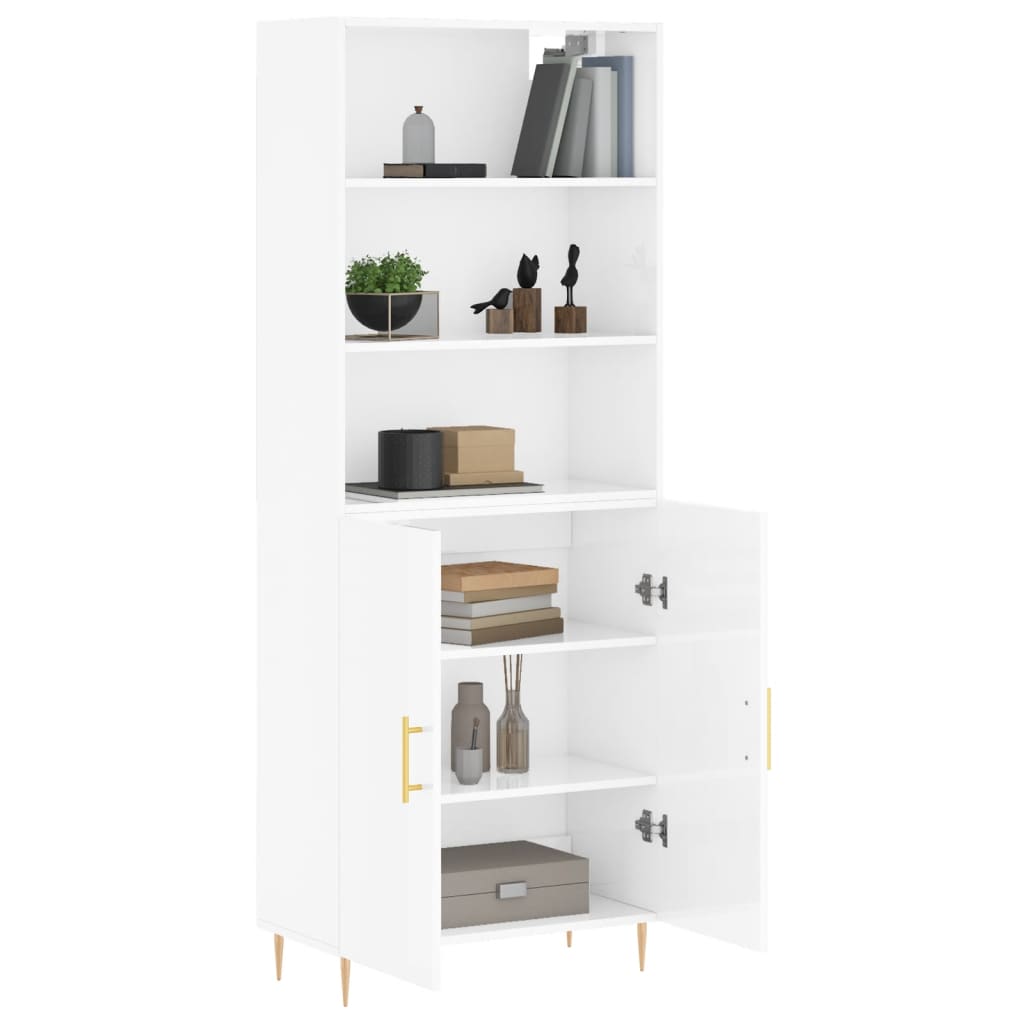 Highboard Hochglanz-Weiß 69,5x34x180 cm Holzwerkstoff