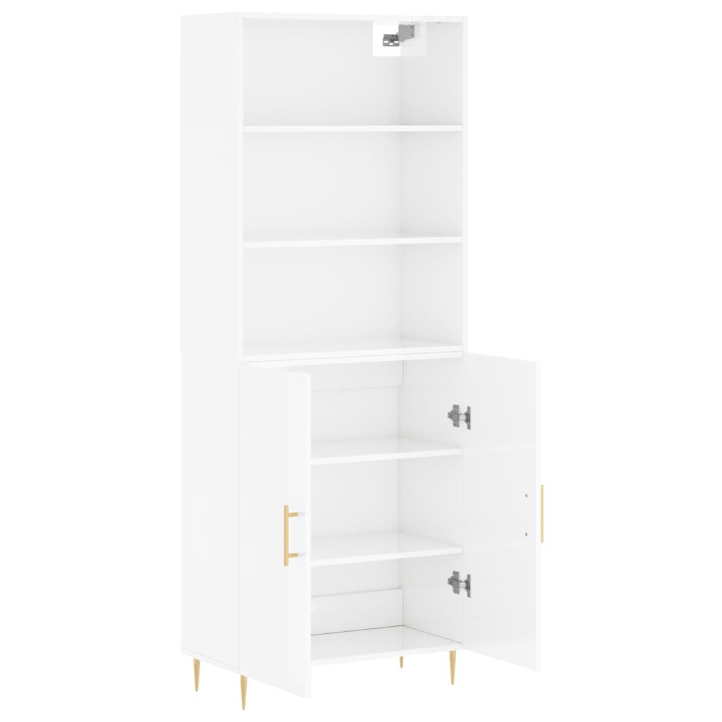 Highboard Hochglanz-Weiß 69,5x34x180 cm Holzwerkstoff