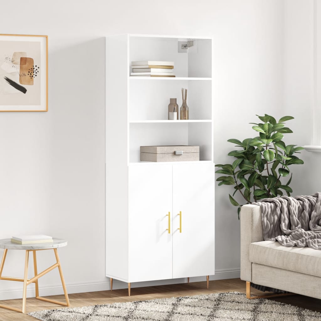 Highboard Hochglanz-Weiß 69,5x34x180 cm Holzwerkstoff