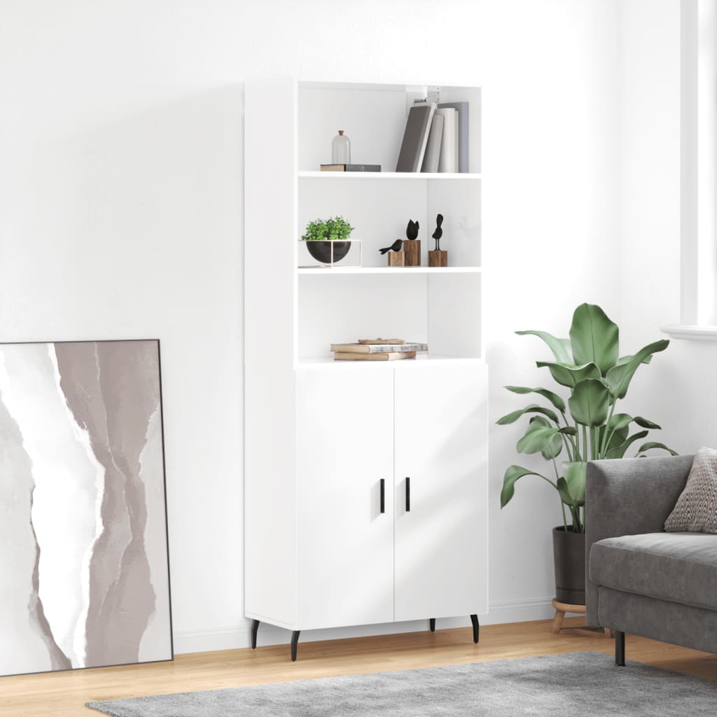 Highboard Hochglanz-Weiß 69,5x34x180 cm Holzwerkstoff