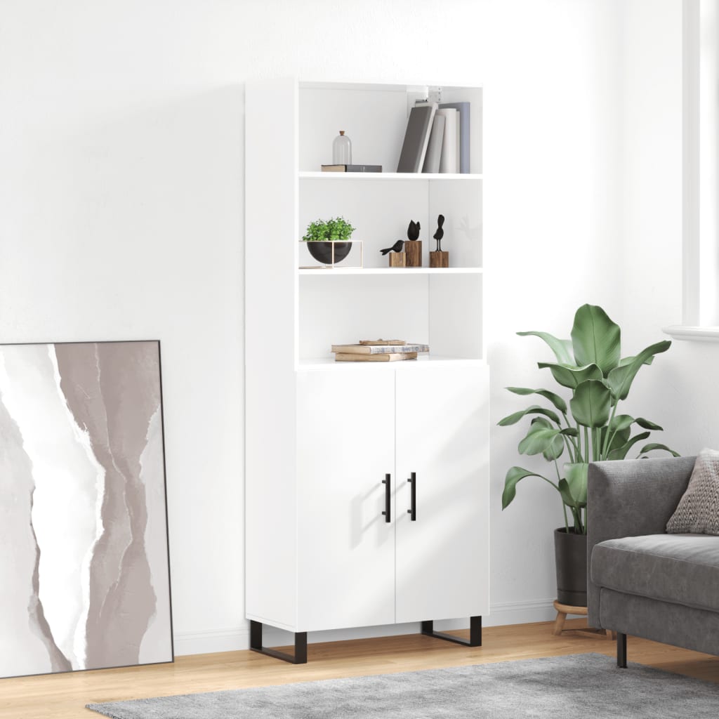 Highboard Hochglanz-Weiß 69,5x34x180 cm Holzwerkstoff