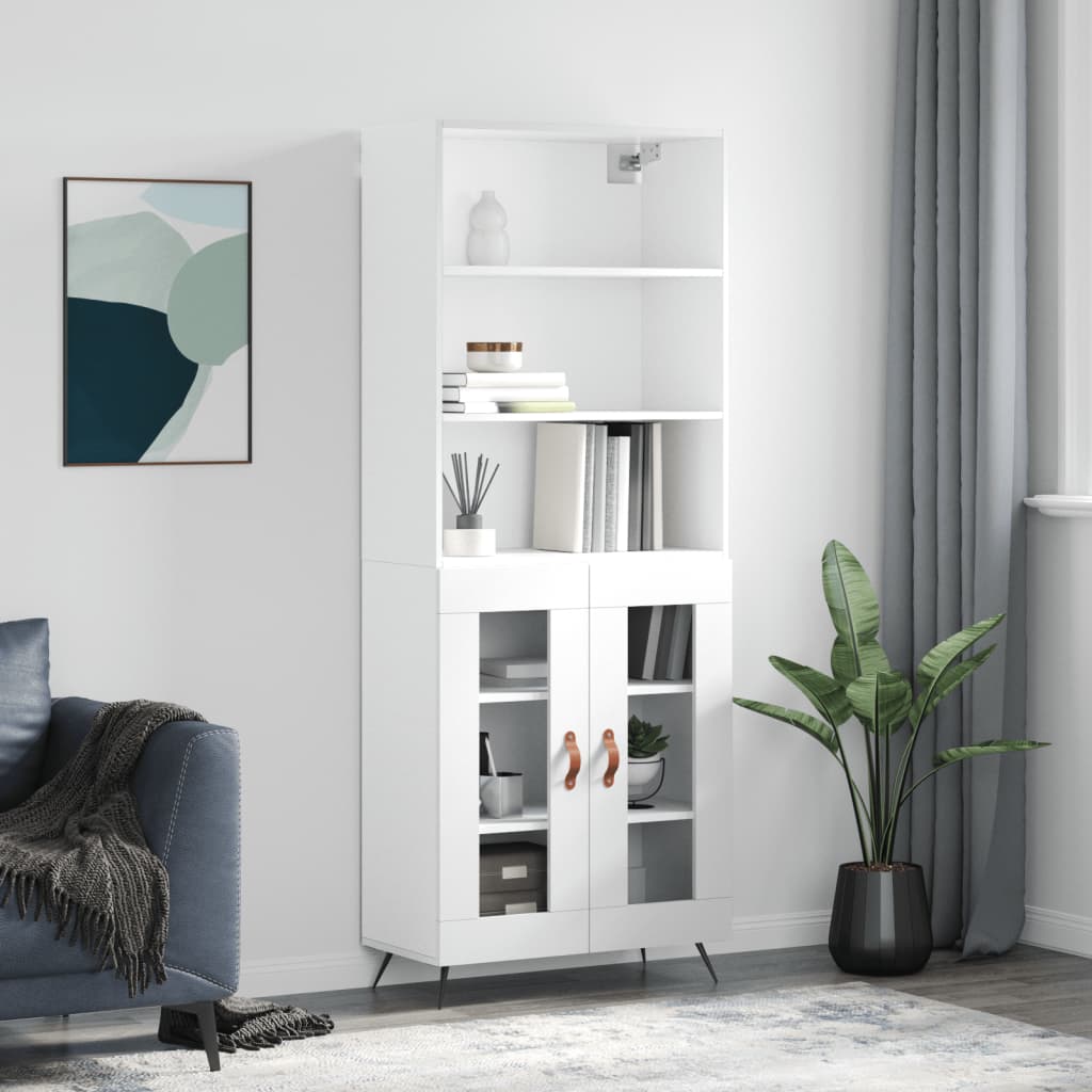Highboard Hochglanz-Weiß 69,5x34x180 cm Holzwerkstoff