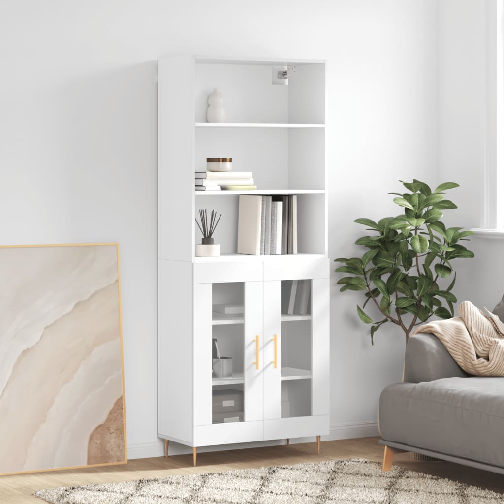 Highboard Hochglanz-Weiß 69,5x34x180 cm Holzwerkstoff