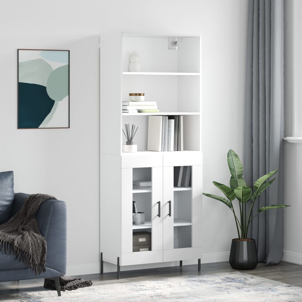 Highboard Hochglanz-Weiß 69,5x34x180 cm Holzwerkstoff