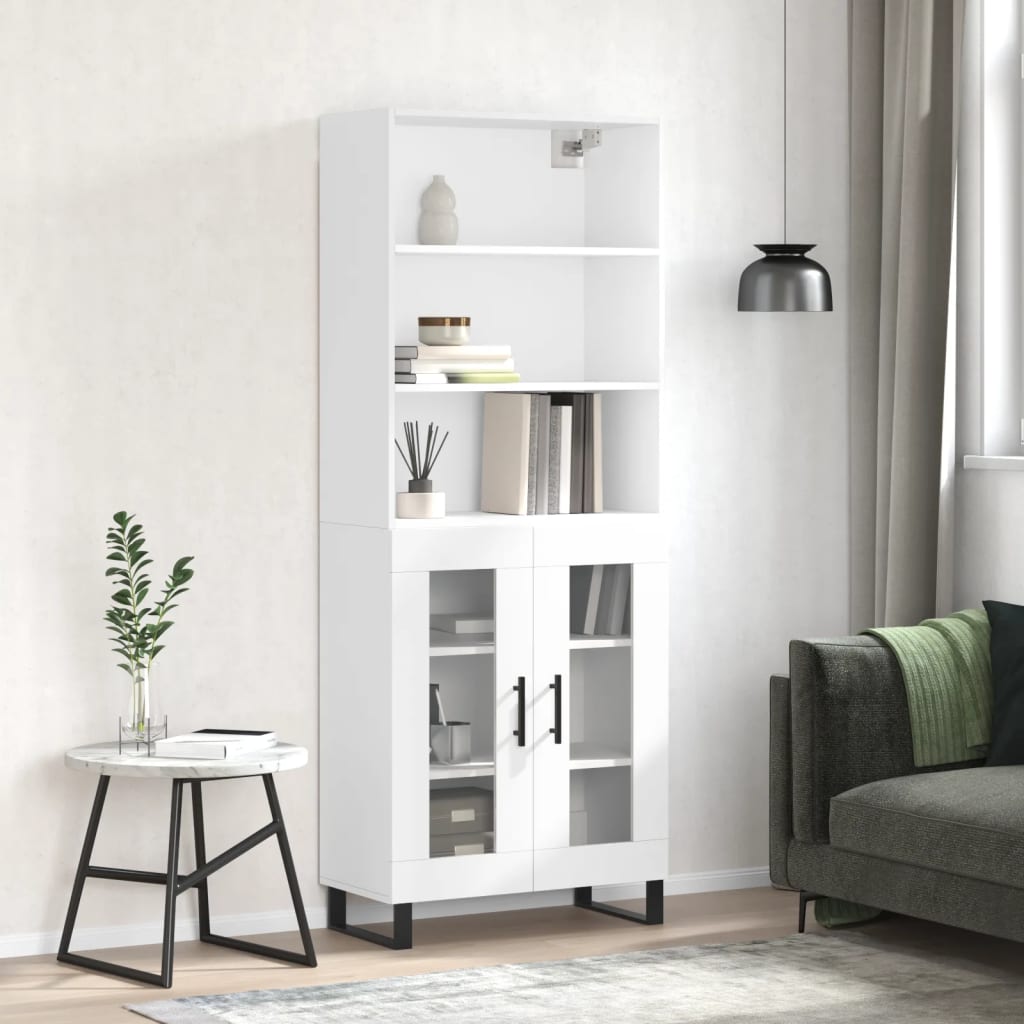 Highboard Hochglanz-Weiß 69,5x34x180 cm Holzwerkstoff