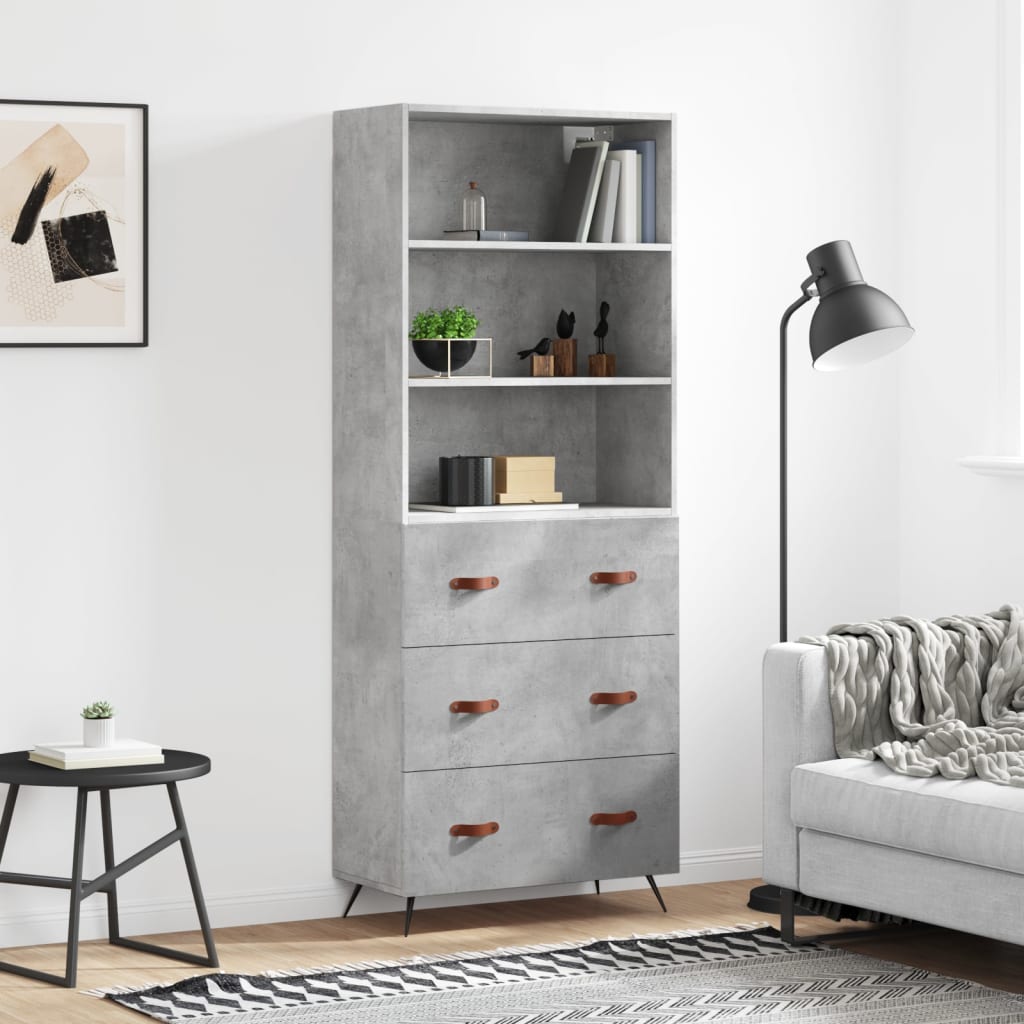 Highboard Betongrau 69,5x34x180 cm Holzwerkstoff