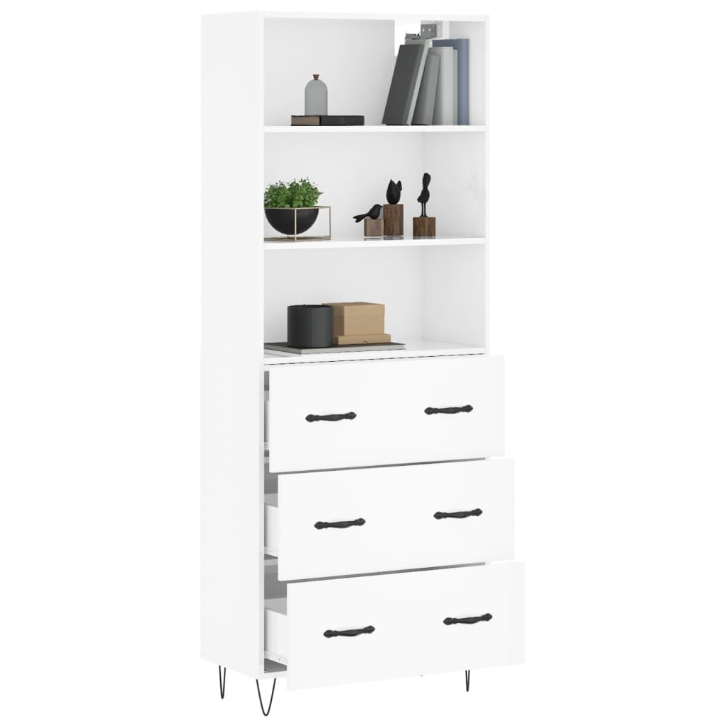 Highboard Hochglanz-Weiß 69,5x34x180 cm Holzwerkstoff