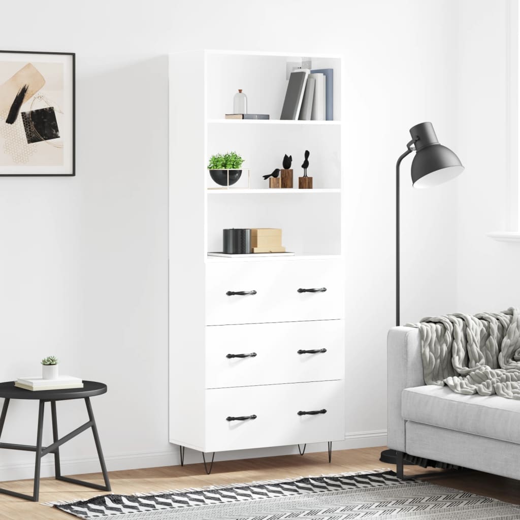 Highboard Hochglanz-Weiß 69,5x34x180 cm Holzwerkstoff