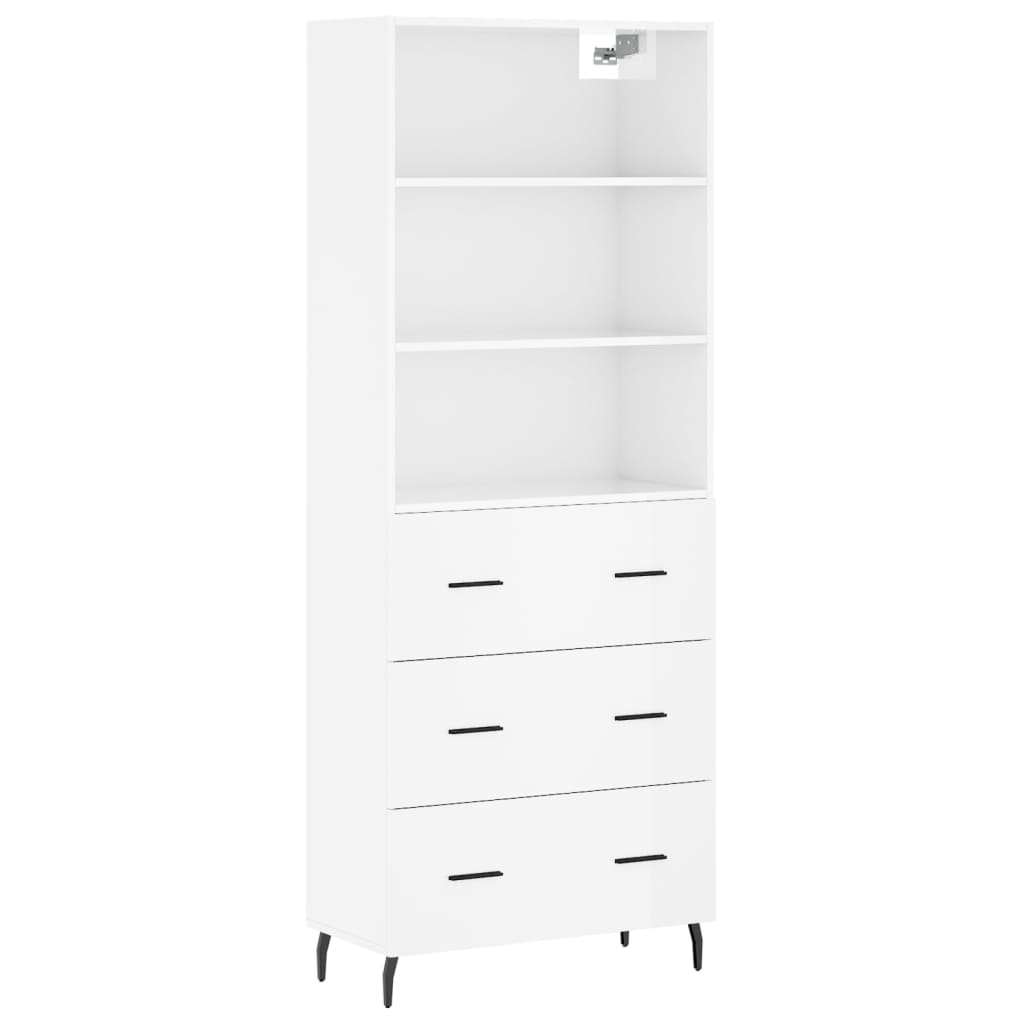 Highboard Hochglanz-Weiß 69,5x34x180 cm Holzwerkstoff