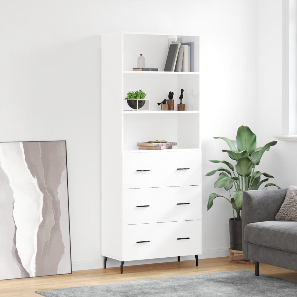 Highboard Hochglanz-Weiß 69,5x34x180 cm Holzwerkstoff