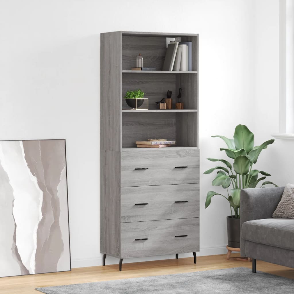 Highboard Grau Sonoma 69,5x34x180 cm Holzwerkstoff