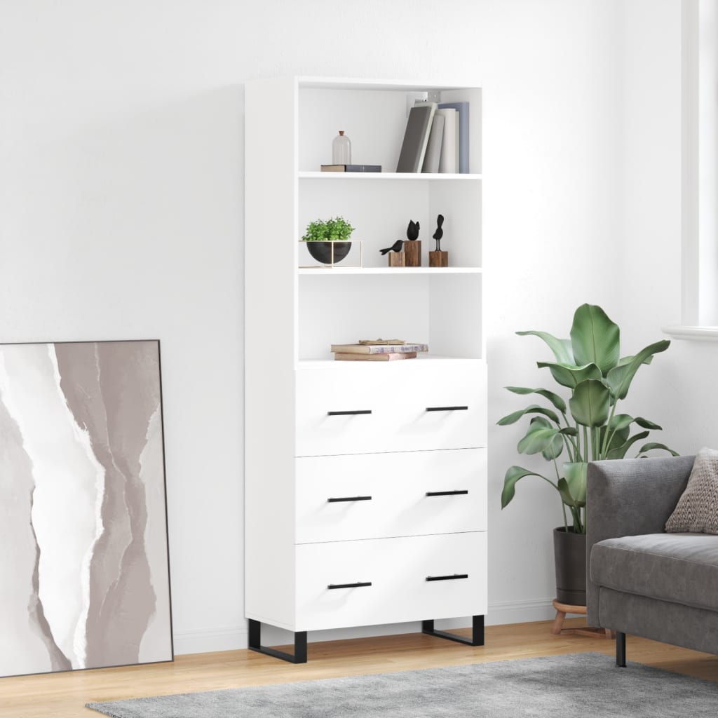Highboard Hochglanz-Weiß 69,5x34x180 cm Holzwerkstoff