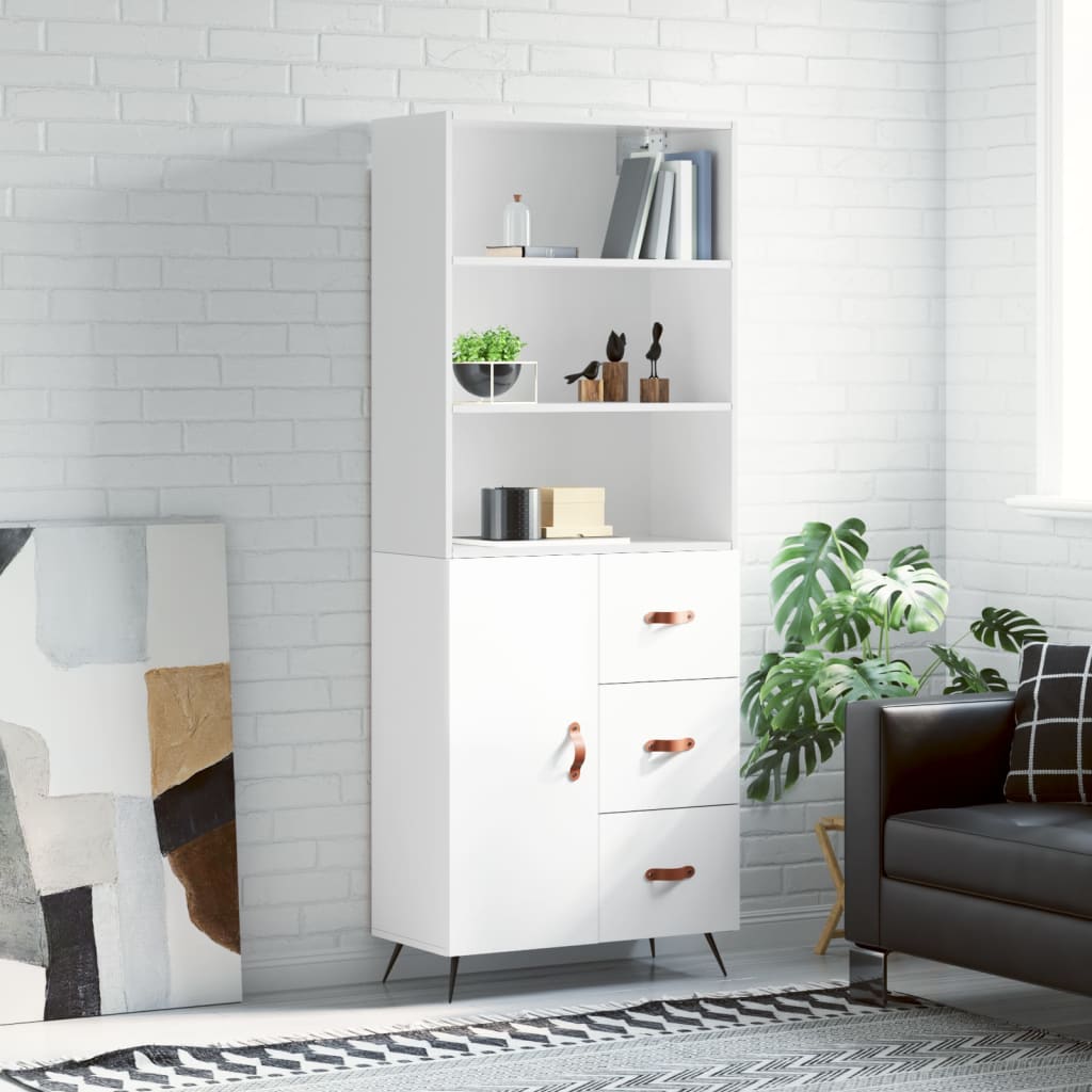 Highboard Hochglanz-Weiß 69,5x34x180 cm Holzwerkstoff
