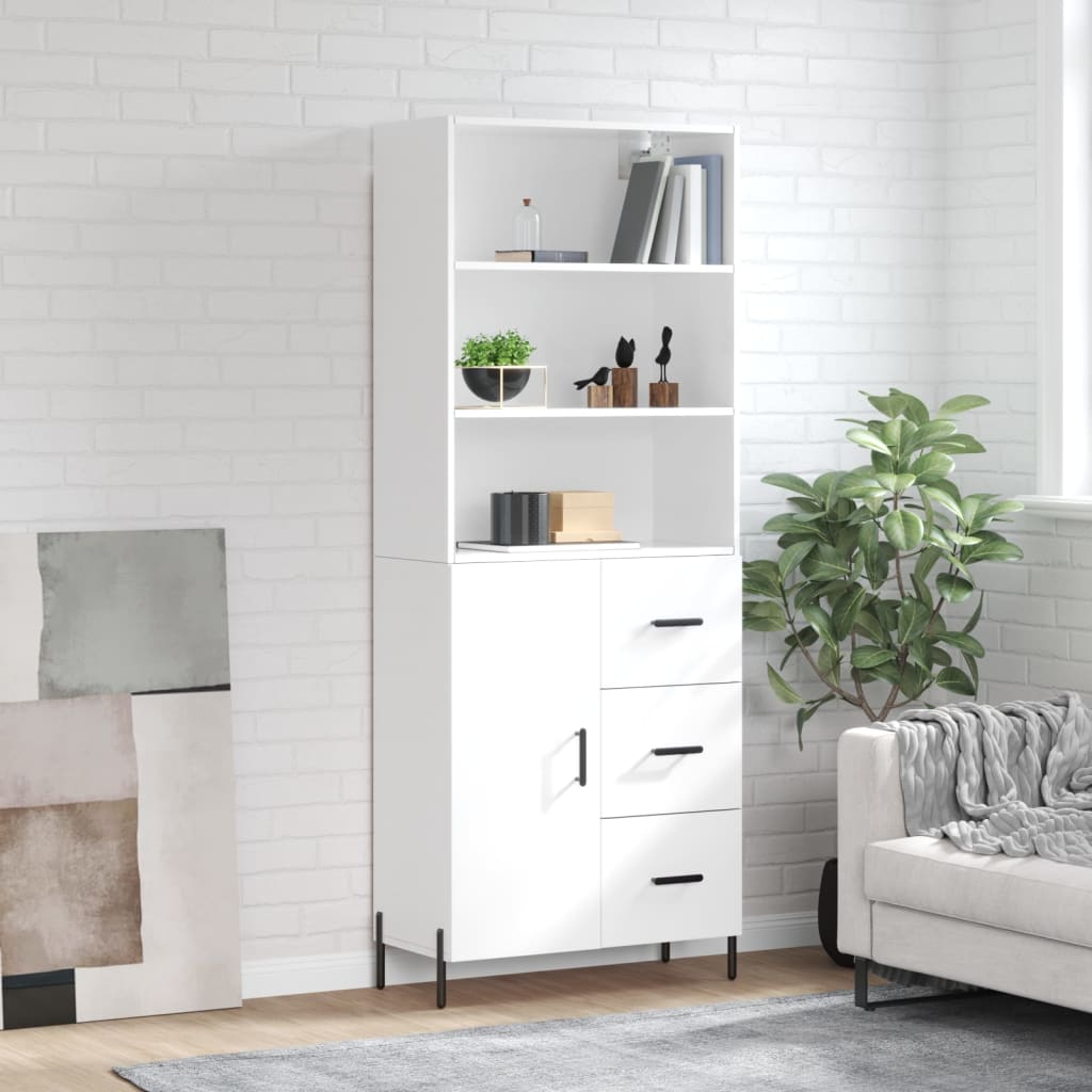Highboard Hochglanz-Weiß 69,5x34x180 cm Holzwerkstoff