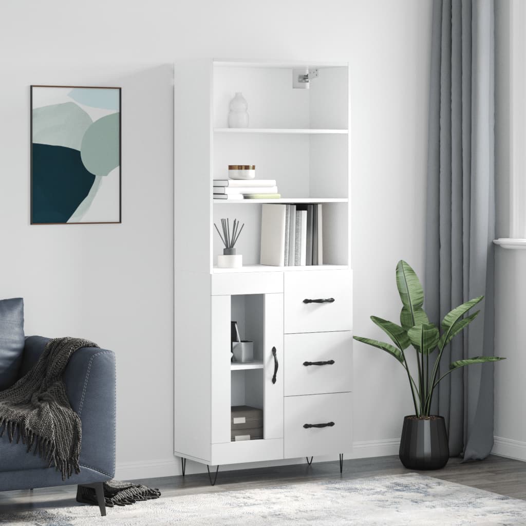 Highboard Hochglanz-Weiß 69,5x34x180 cm Holzwerkstoff