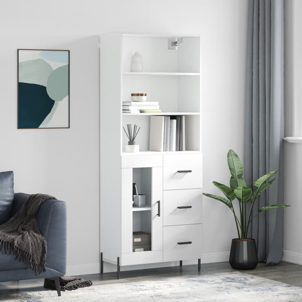 Highboard Hochglanz-Weiß 69,5x34x180 cm Holzwerkstoff