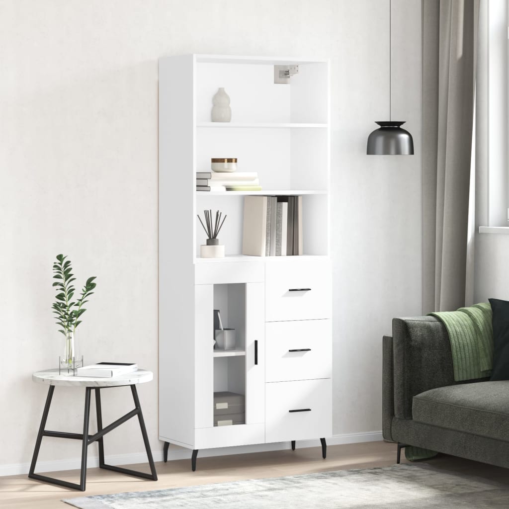 Highboard Hochglanz-Weiß 69,5x34x180 cm Holzwerkstoff