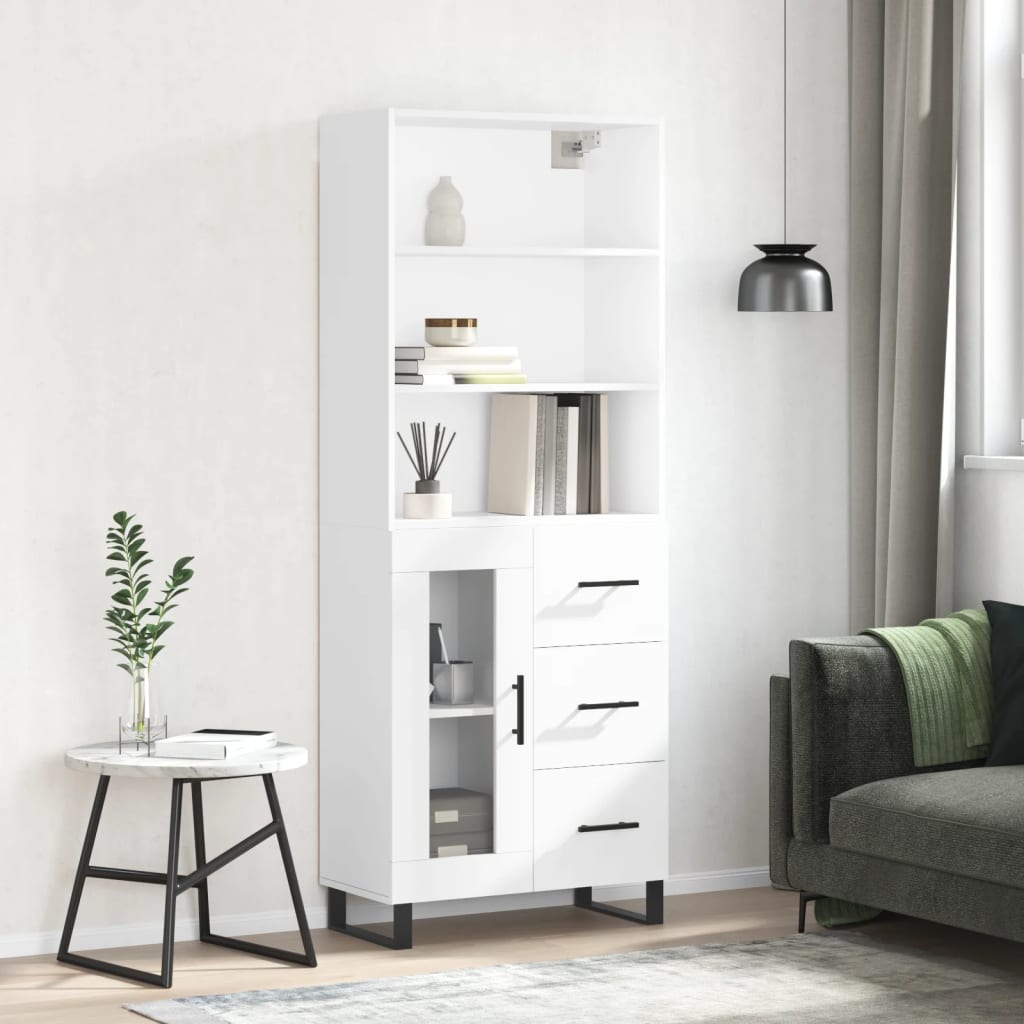 Highboard Hochglanz-Weiß 69,5x34x180 cm Holzwerkstoff