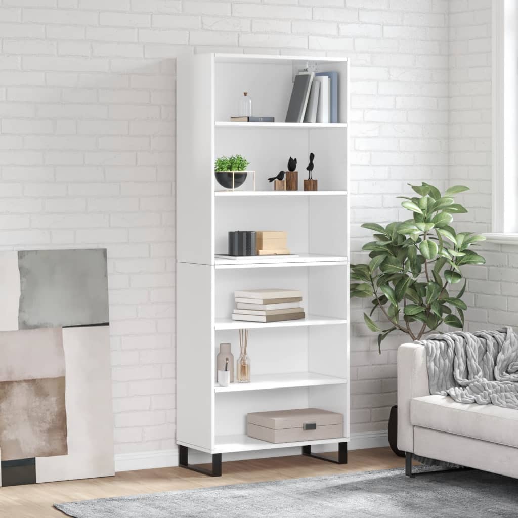 Highboard Hochglanz-Weiß 69,5x32,5x180 cm Holzwerkstoff