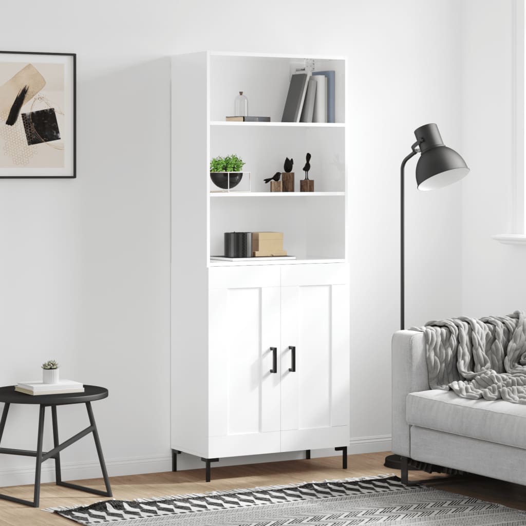 Highboard Hochglanz-Weiß 69,5x34x180 cm Holzwerkstoff