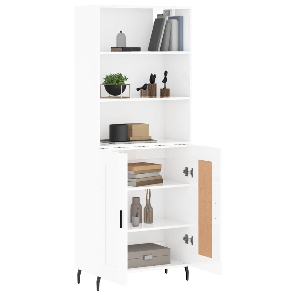 Highboard Hochglanz-Weiß 69,5x34x180 cm Holzwerkstoff