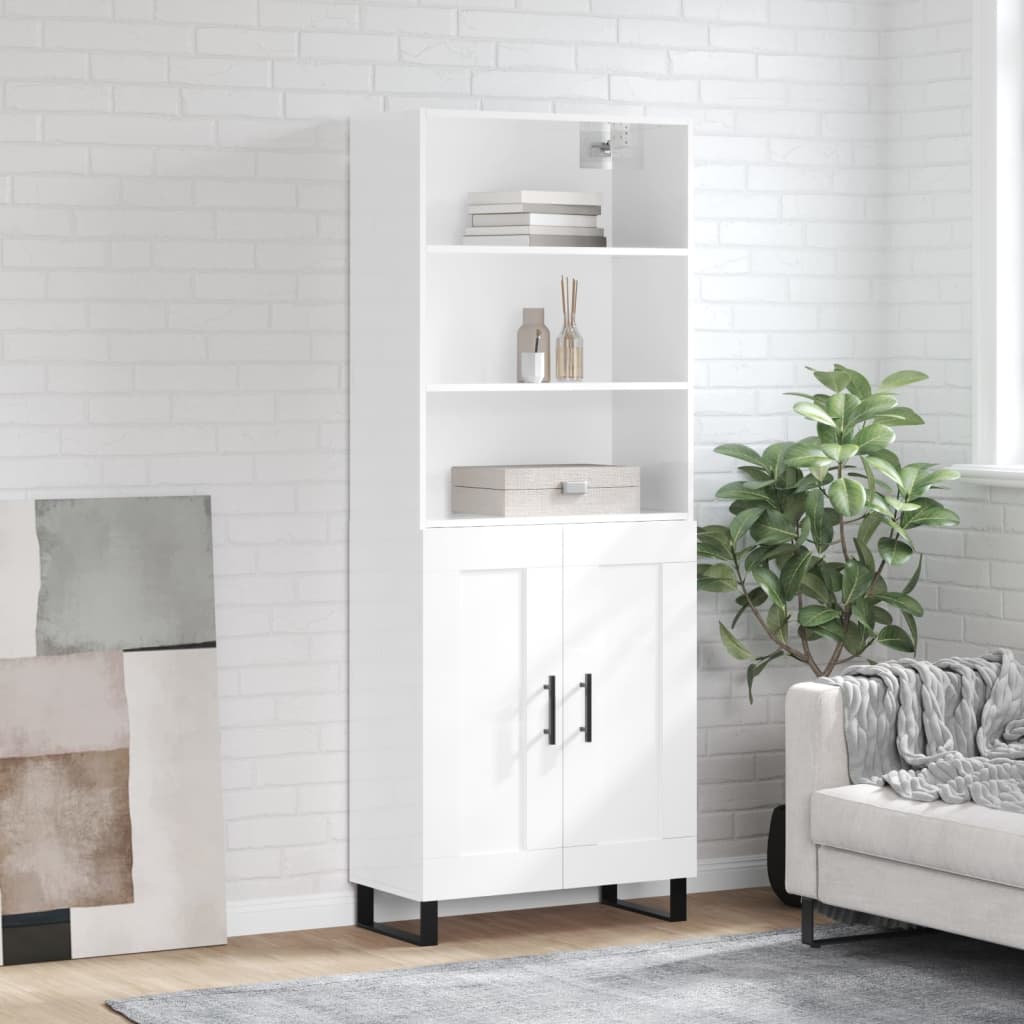 Highboard Hochglanz-Weiß 69,5x34x180 cm Holzwerkstoff