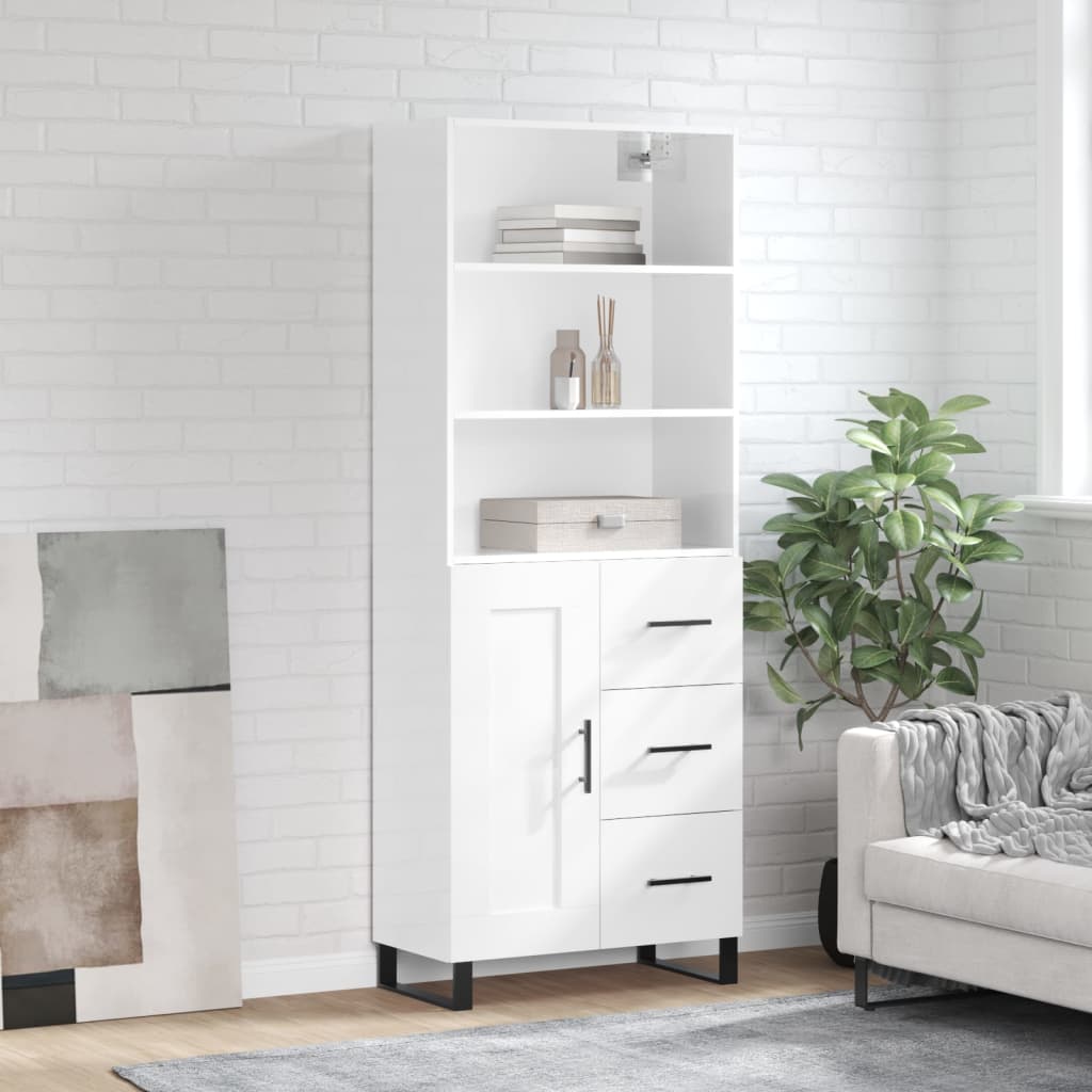 Highboard Hochglanz-Weiß 69,5x34x180 cm Holzwerkstoff