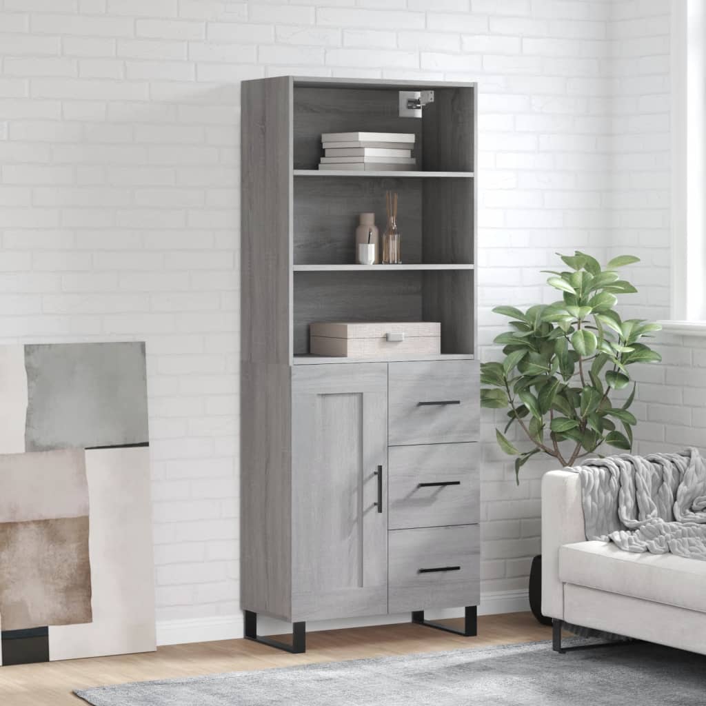 Highboard Grau Sonoma 69,5x34x180 cm Holzwerkstoff