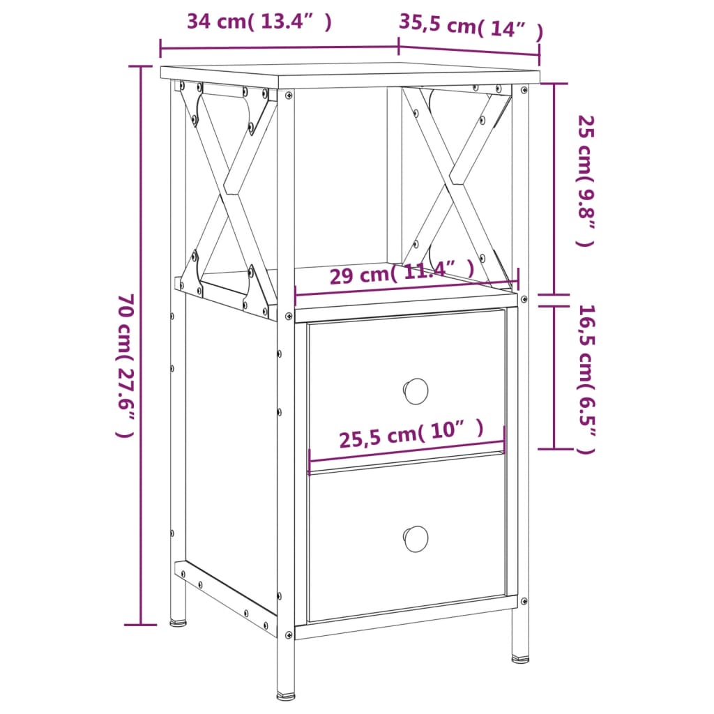 Nachttisch Grau Sonoma-Eiche 34x35,5x70 cm Holzwerkstoff