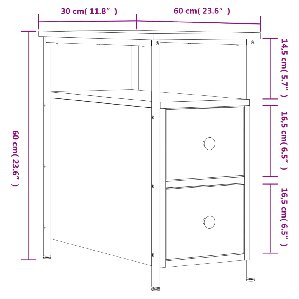 Nachttisch Grau Sonoma-Eiche 30x60x60 cm Holzwerkstoff