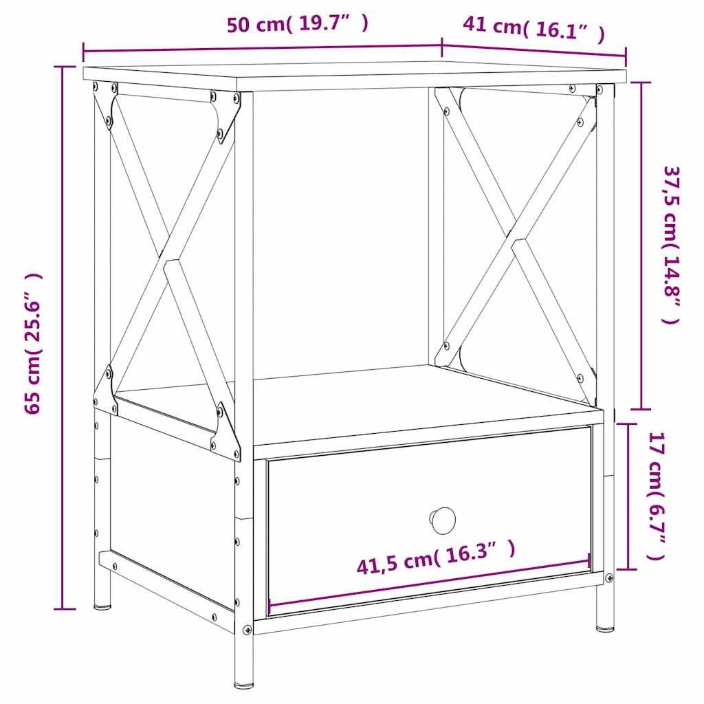 Nachttische 2 Stk. Grau Sonoma 50x41x65 cm Holzwerkstoff