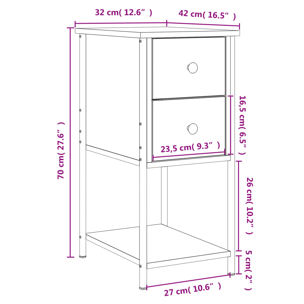 Nachttisch Grau Sonoma 32x42x70 cm Holzwerkstoff