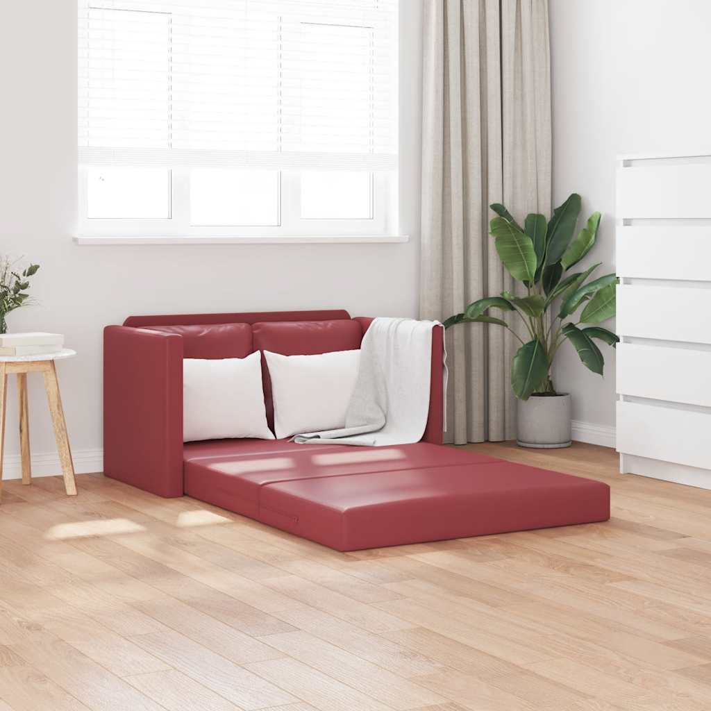Bodensofa mit Schlaffunktion Weinrot 112x174x55 cm Kunstleder