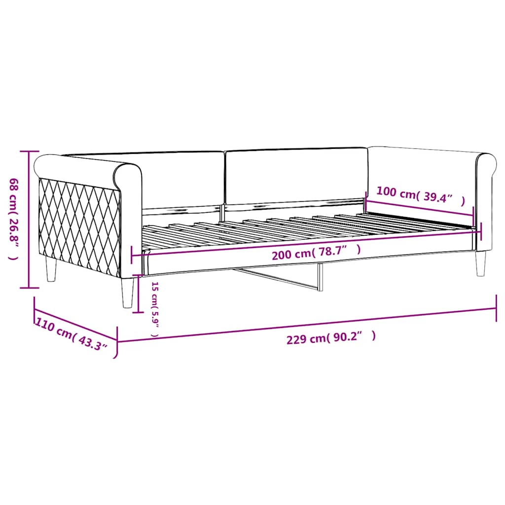 Tagesbett Gelb 100x200 cm Samt