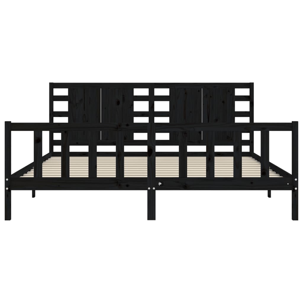 Massivholzbett mit Kopfteil Schwarz 200x200 cm