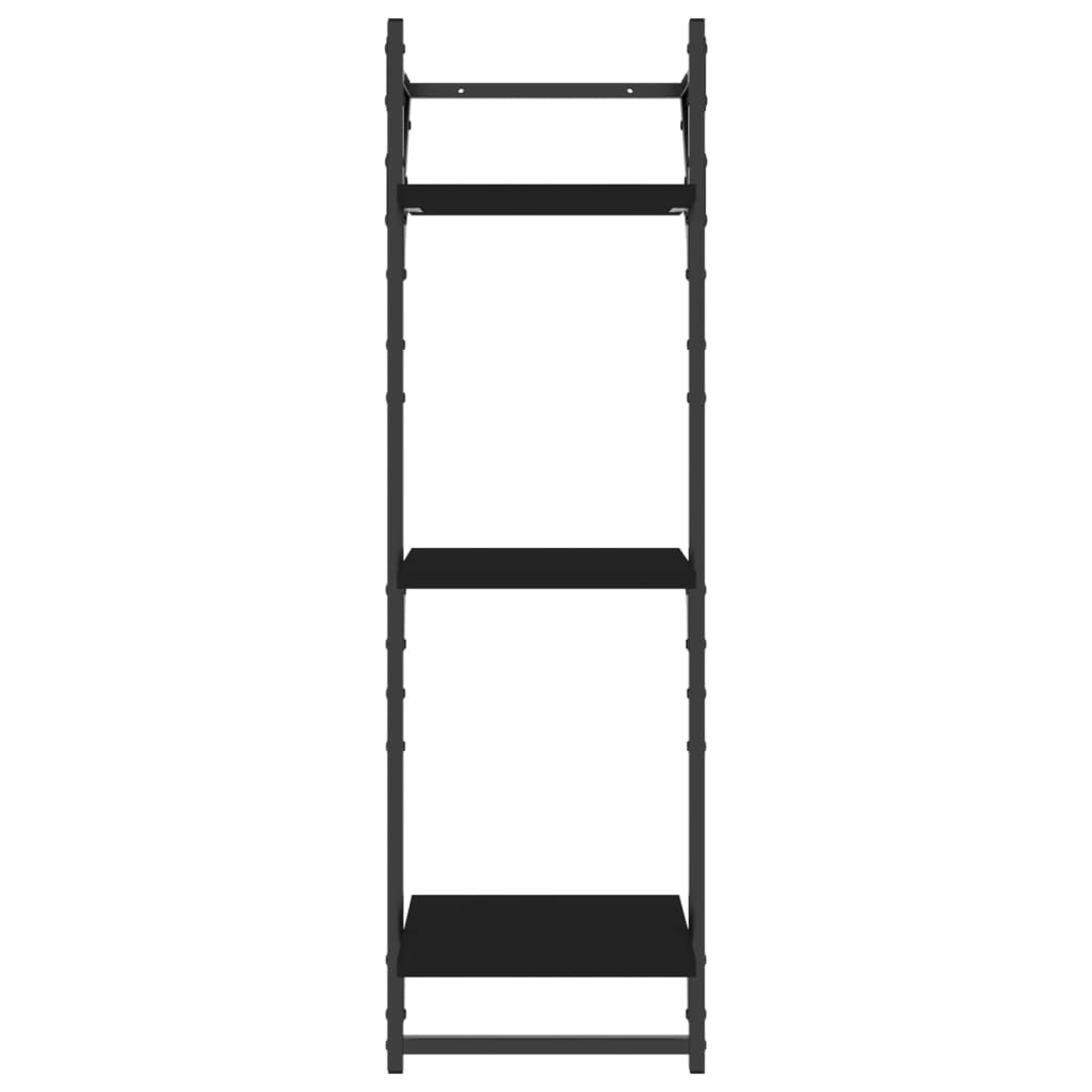 Wandregale mit 3 Ablagen & Stangen 2 Stk. Schwarz 30x25x100 cm