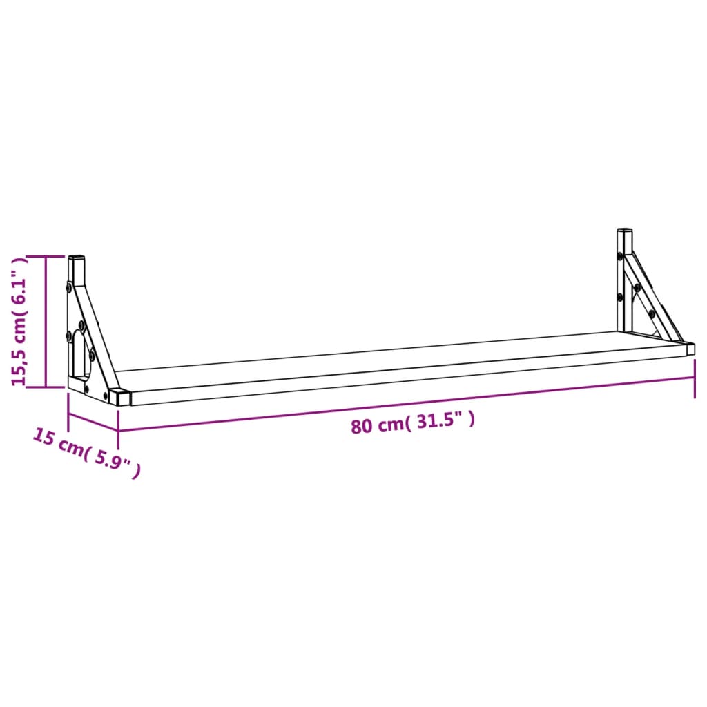 Wandregale 2 Stk. Sonoma-Eiche 80 x 15 x 15,5 cm Holzwerkstoff