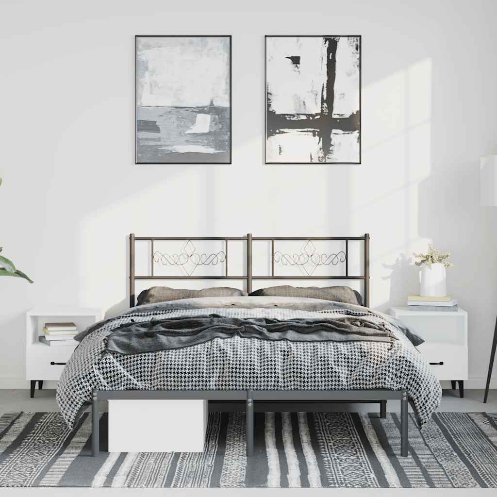 Bettgestell mit Kopfteil Metall Schwarz 135x190 cm