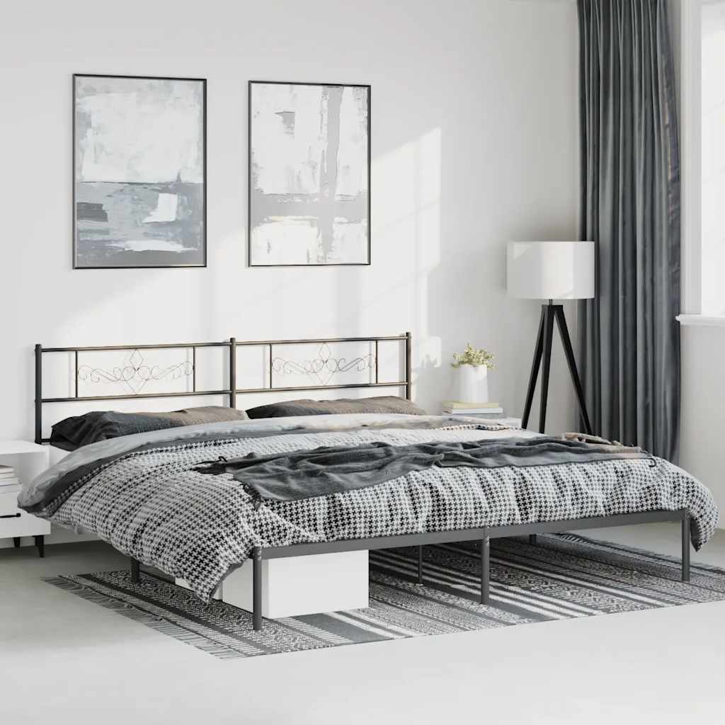 Bettgestell mit Kopfteil Metall Schwarz 193x203 cm