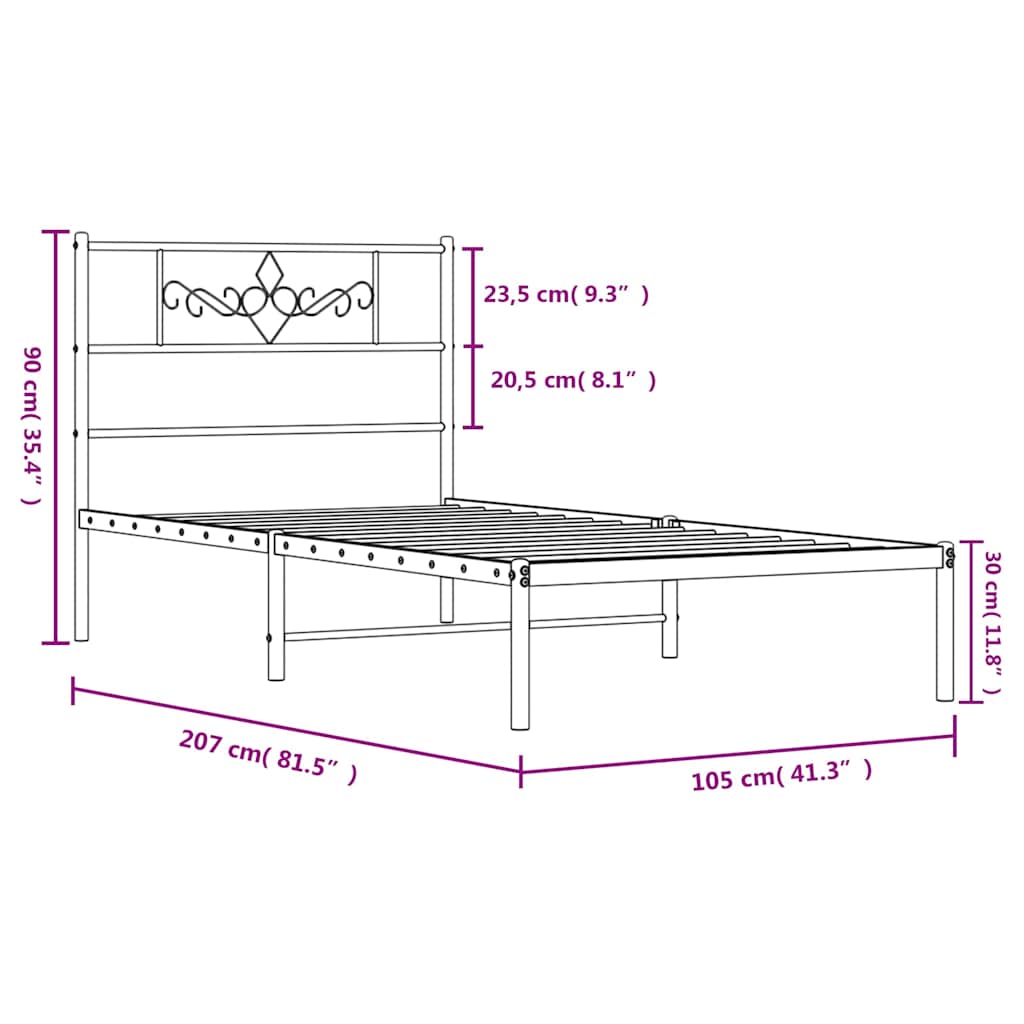 Bettgestell mit Kopfteil Metall Weiß 100x200 cm
