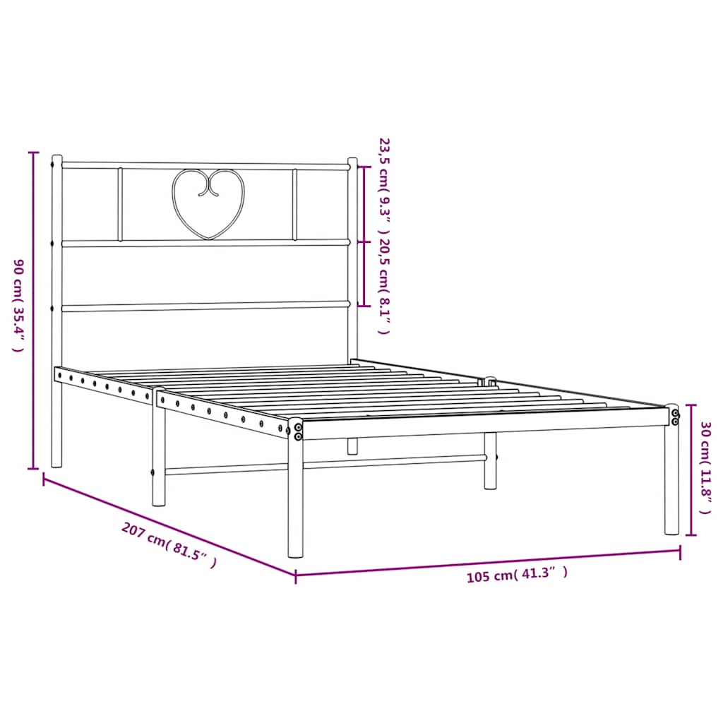 Bettgestell mit Kopfteil Metall Schwarz 100x200 cm