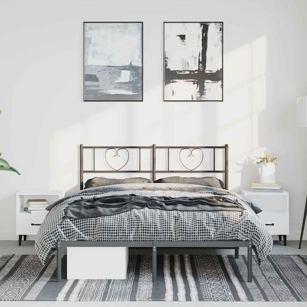 Bettgestell mit Kopfteil Metall Schwarz 135x190 cm