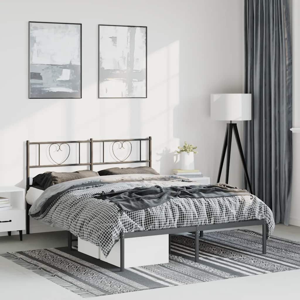 Bettgestell mit Kopfteil Metall Schwarz 150x200 cm