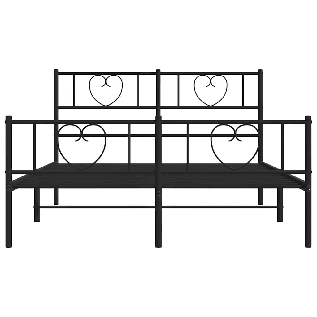 Bettgestell mit Kopf- und Fußteil Metall Schwarz 135x190 cm