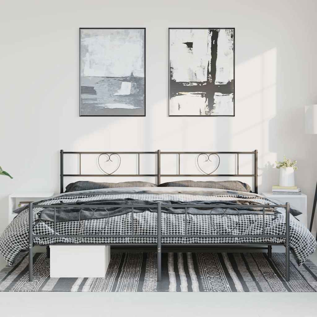 Bettgestell mit Kopf- und Fußteil Metall Schwarz 193x203 cm
