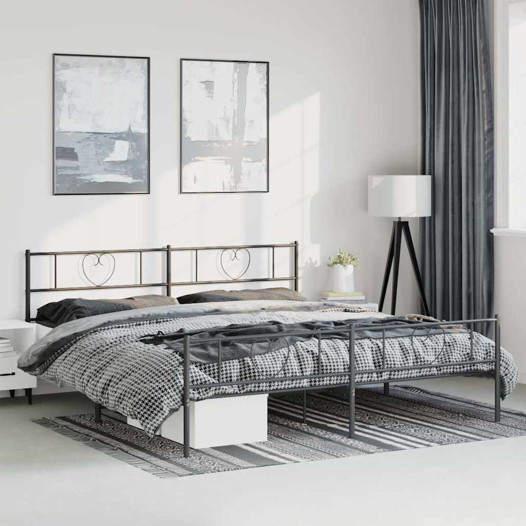 Bettgestell mit Kopf- und Fußteil Metall Schwarz 193x203 cm