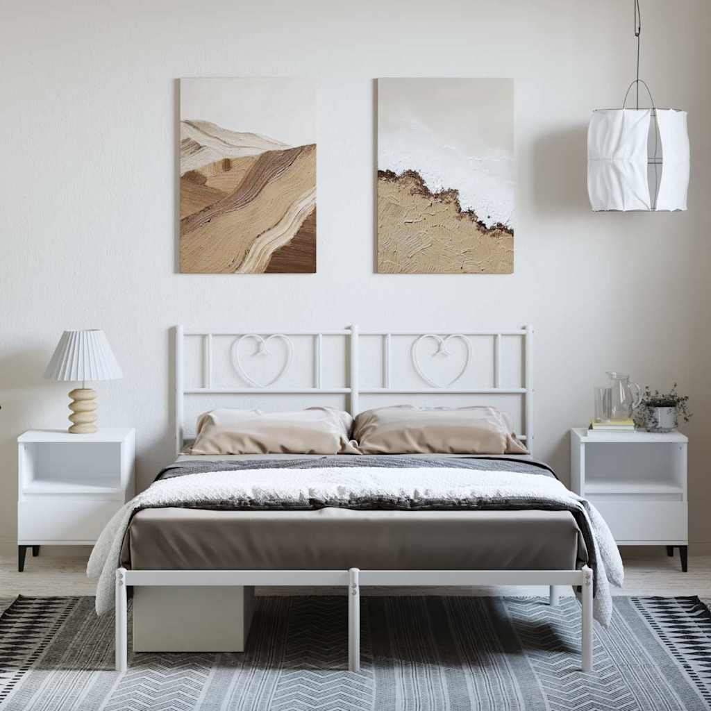 Bettgestell mit Kopfteil Metall Weiß 135x190 cm